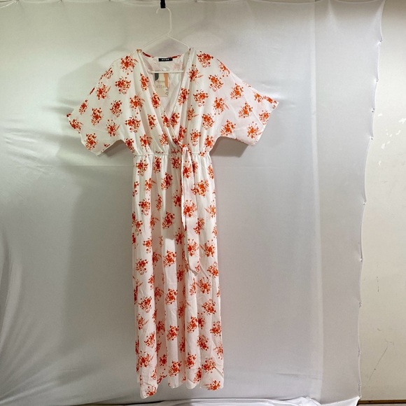 BTFBM Women's Small White W/Orange Floral Pattern Maxi Dress - Picture 1 of 14